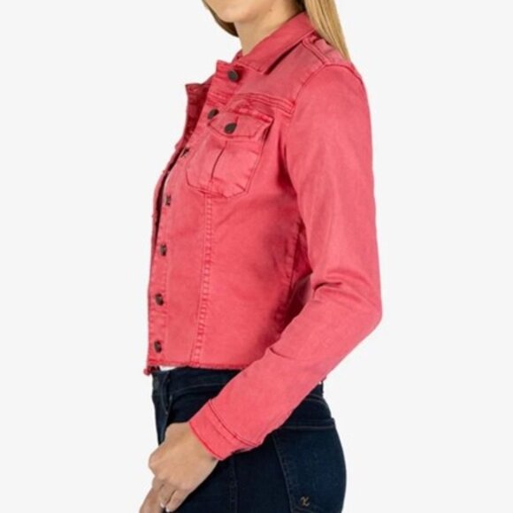 Kut from the Kloth Fray Hem Red Denim Jacket Large - Picture 2 of 9